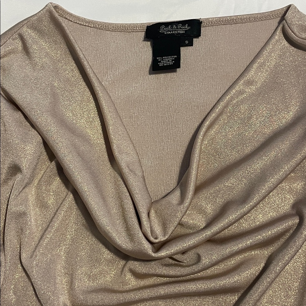 Peck & Peck Shimmering Gold Cowl Neck Top